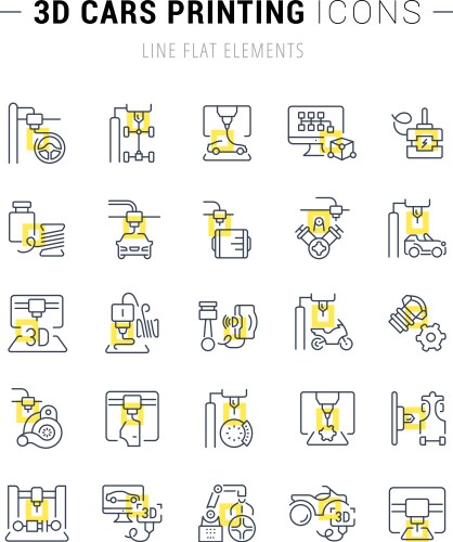 set line icons 3d cars printing vector image