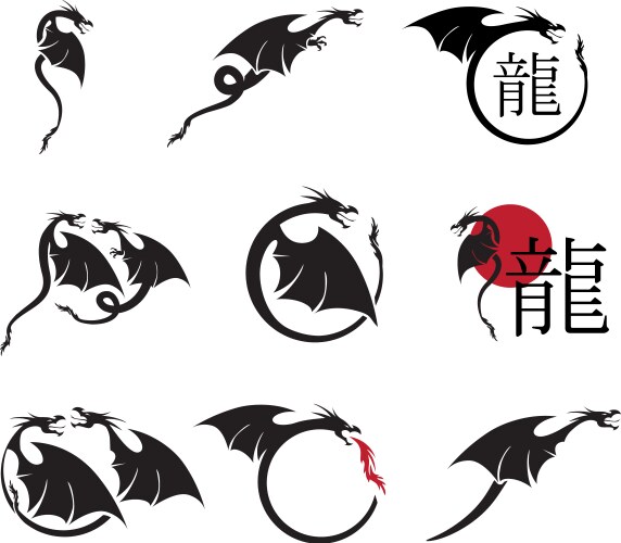 Dragon Vector Set Big set of dragons Royalty Free Vector Image - VectorStock