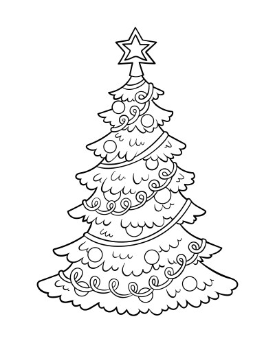 coloring book christmas tree vector image