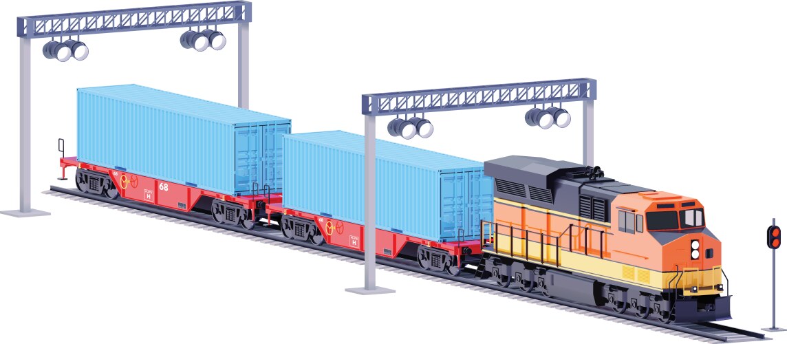 freight train and container railcars vector image