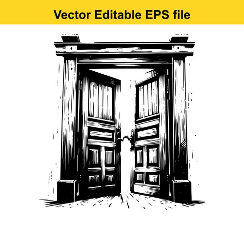 Ai-generated an open wooden door with intricate Vector Image