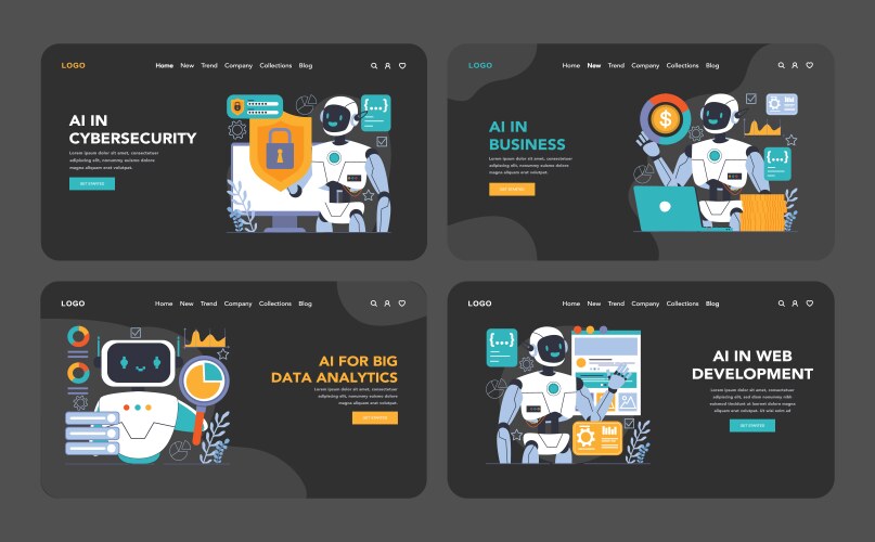 ai integration dark or night mode web landing vector image