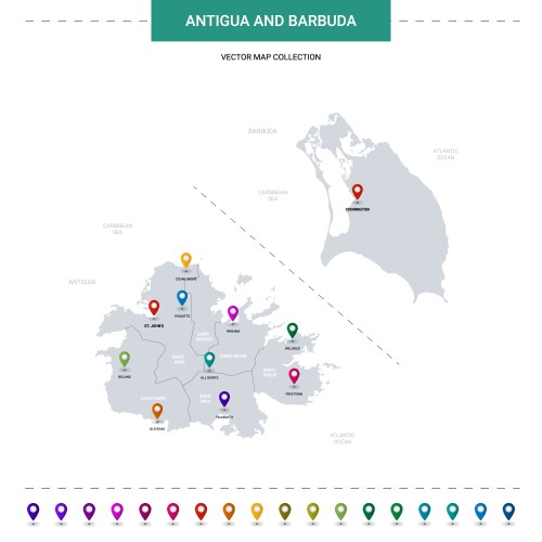 antigua and barbuda map with location pointer vector image