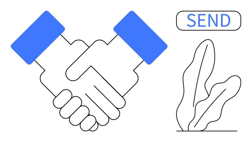 Handshake agreement with send button and abstract vector image