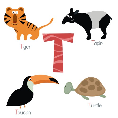 Cartoon Zoo Animals Alphabet Vector Image
