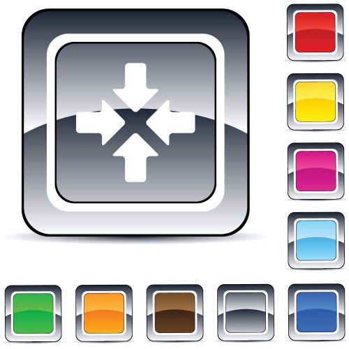 Blue glass square buttons with chrome frame white Vector Image