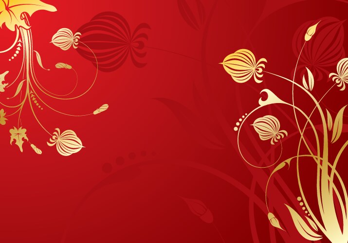 Red background with gold flowers Royalty Free Vector Image