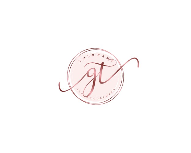 Gt initial handwritten logo set with floral Vector Image