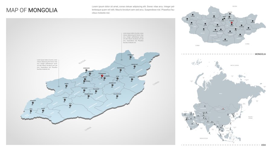 set mongolia country isometric 3d map vector image