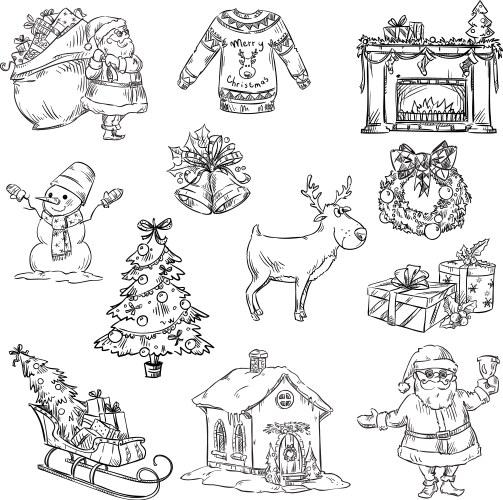 Hand-Drawn Christmas Symbols Vector Image