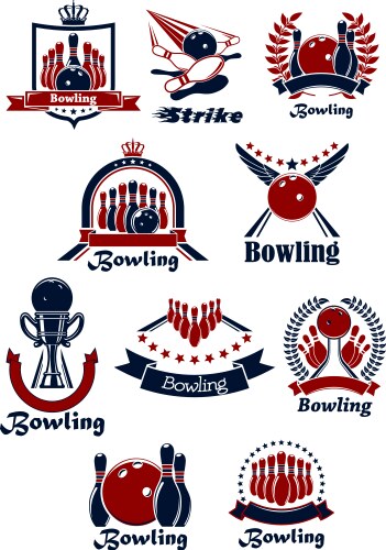 Bowling sporting club emblems with items Vector Image