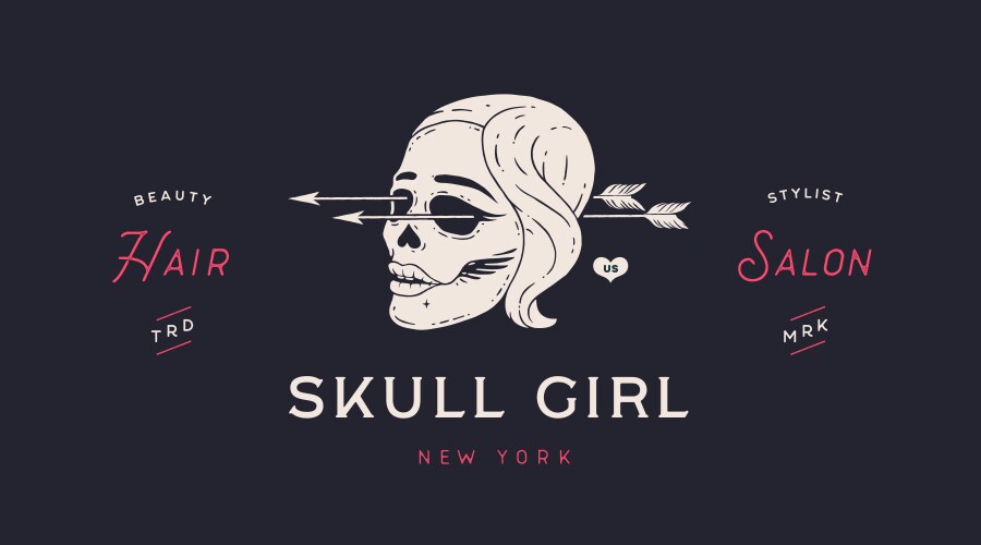 skull girl poster of vintage woman vector image