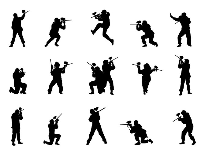 male and female paintball player silhouettes vector