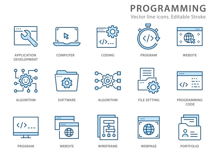 Programming line icon set vector image