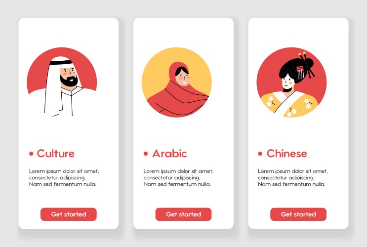 Template design for mobile app page with different vector image