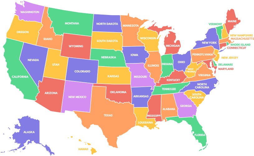 colorful usa map united states of america regions vector