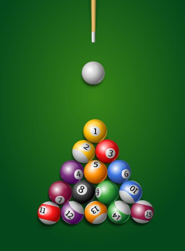 Billiards game table with cue and balls Royalty Free Vector