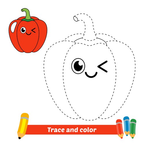 Trace and Color Bell Pepper for Kids Vector Image