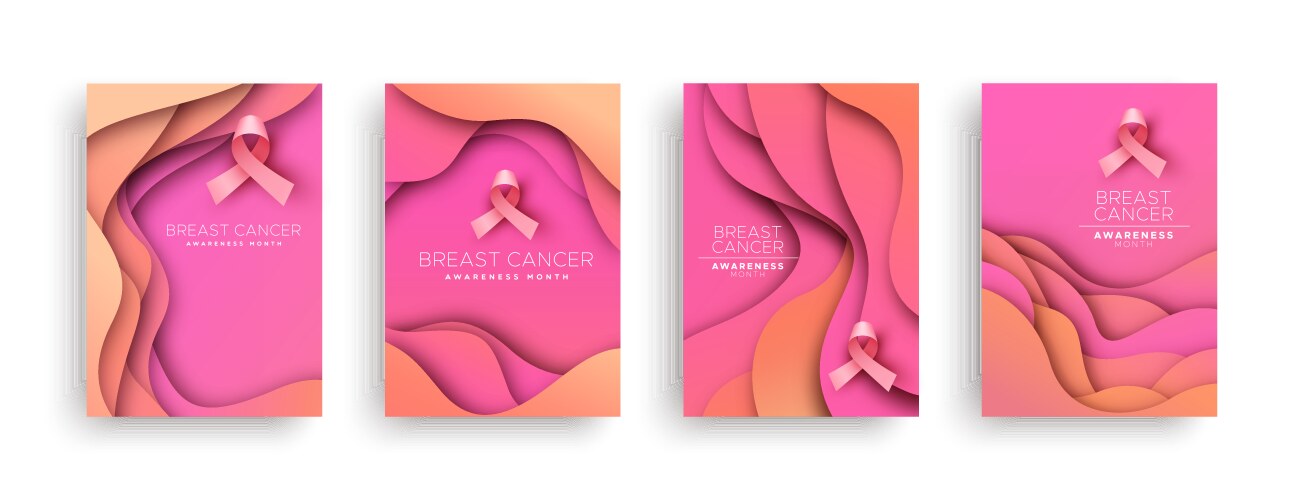 Breast cancer awareness pink ribbon paper cut vector image