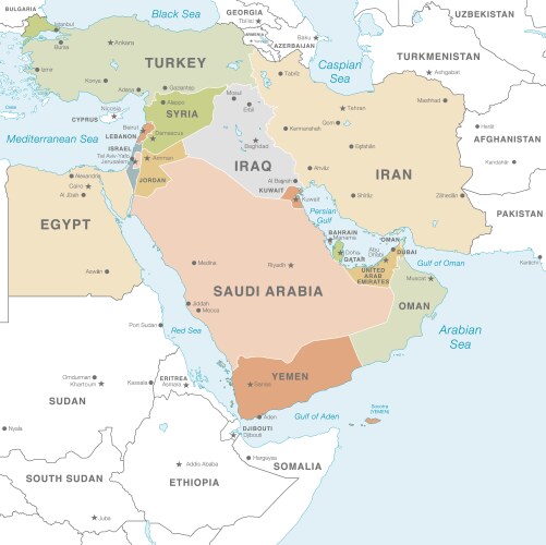 colorful map middle east zone vector