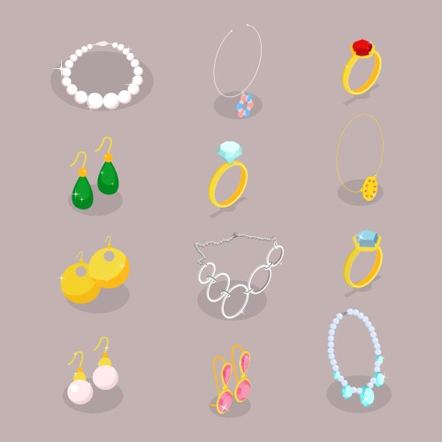 3d isometric flat set of jewelry items vector image