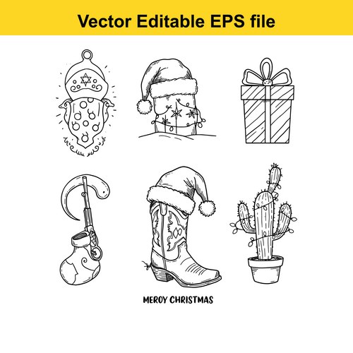 Christmas Cowboy Sketch Collection Vector Image