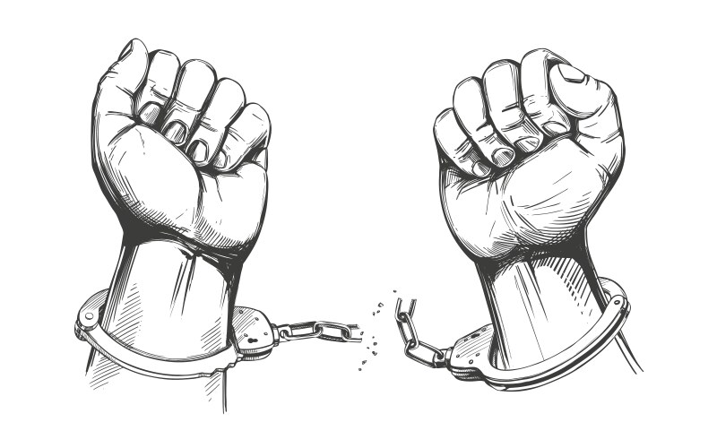 Hands Breaking Chain Handcuffs Vector Image