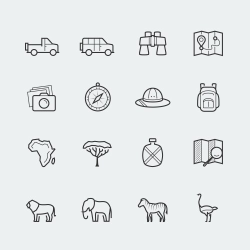 safari icon set in outline style vector image