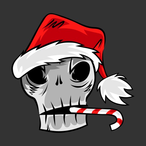 Skull in Santa Hat - Festive Skull Vector Image
