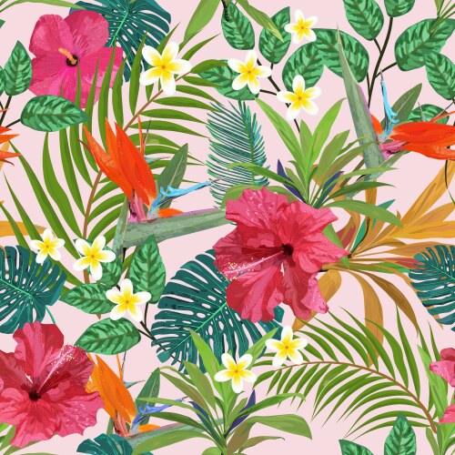 Tropical Leaf and Flower Pattern Vector Image