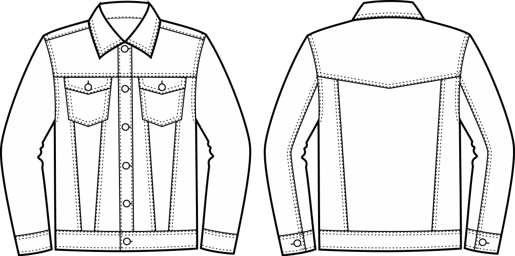 mans jean jacket front and back vector image