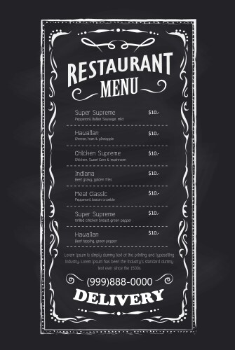 Vintage Blackboard Restaurant Menu Vector Image