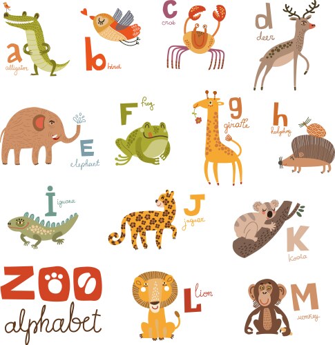 Animals and zoo alphabet abc childish Royalty Free Vector