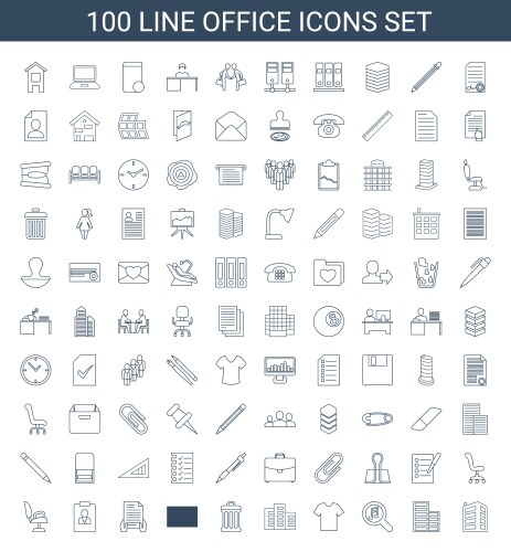 100 office icons vector image