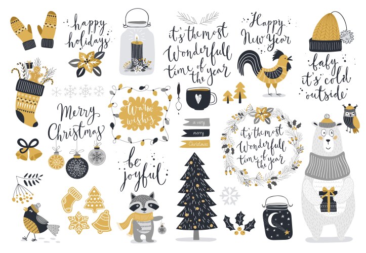 christmas set hand drawn style - calligraphy vector image vector image