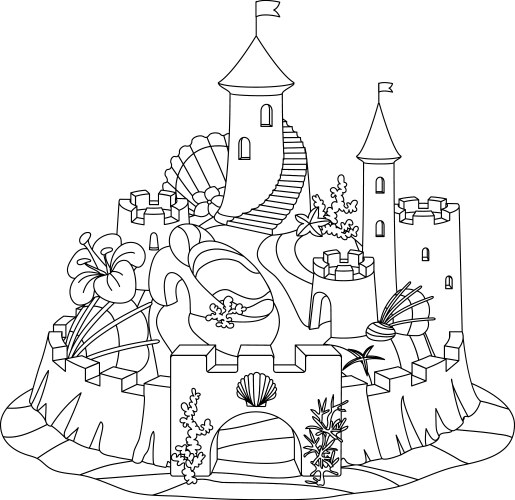 Fantasy Sandcastle Line Art Vector Image