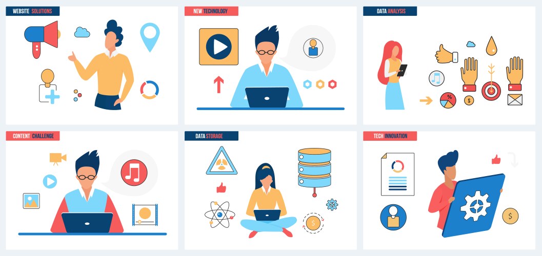 Tech solutions and innovation of tiny people Vector Image