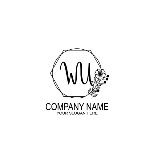 Elegant wu handwriting logo with floral Vector Image