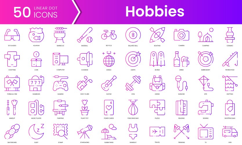 set of hobbies freetime icons gradient style icon vector