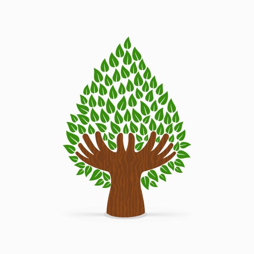 green human hand tree concept vector image