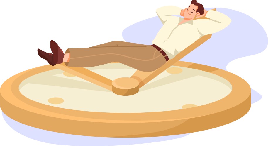Man character sleeping on clock dial arrow vektorbild