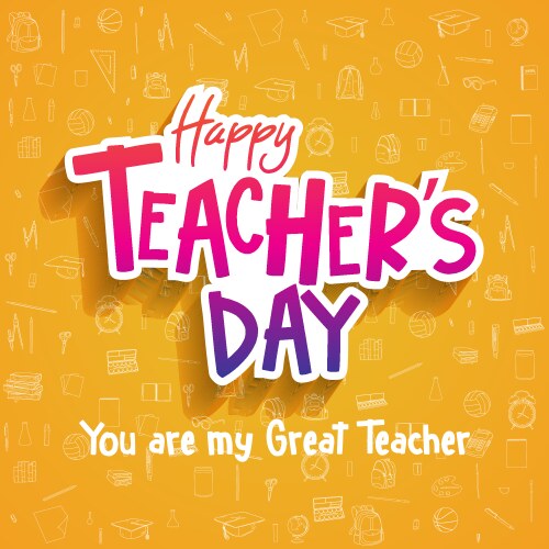 Happy teacher day sticker style with school vector image