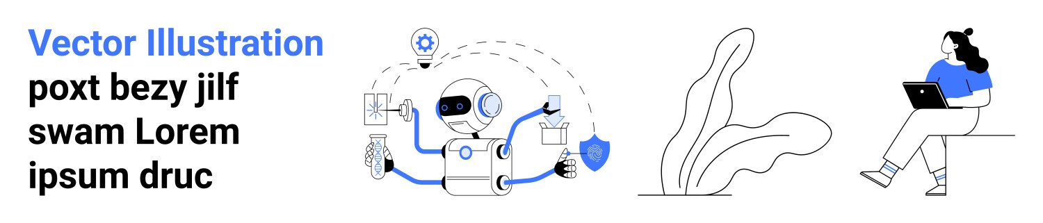 Ai robot handling tasks and a person working vector image