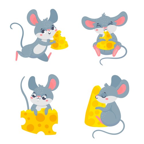 Cartoon mouse with cheese smiling characters Vector Image