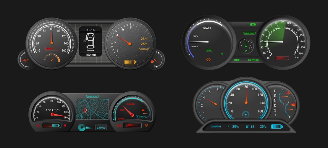 Set of car speedometer dashboard realistic – Royalty-Free Vector ...