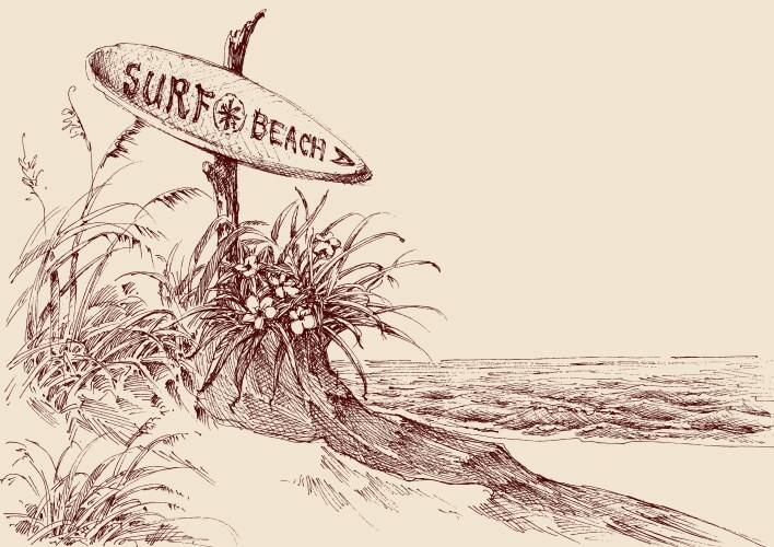 Hand-drawn Surfboard Directional Sign Vector Image