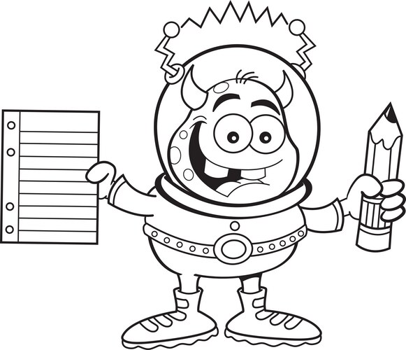 Martian Alien with Paper and Pencil Vector Image