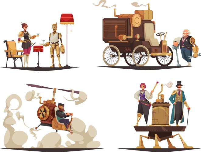 steampunk cartoon compositions vector image