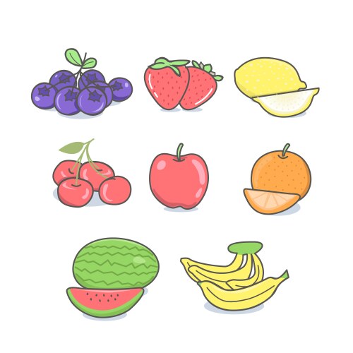 Cartoon fruit set and hand drawn style Vector Image