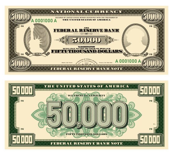 new 50000 dollars banknote obverse and reverse vector image